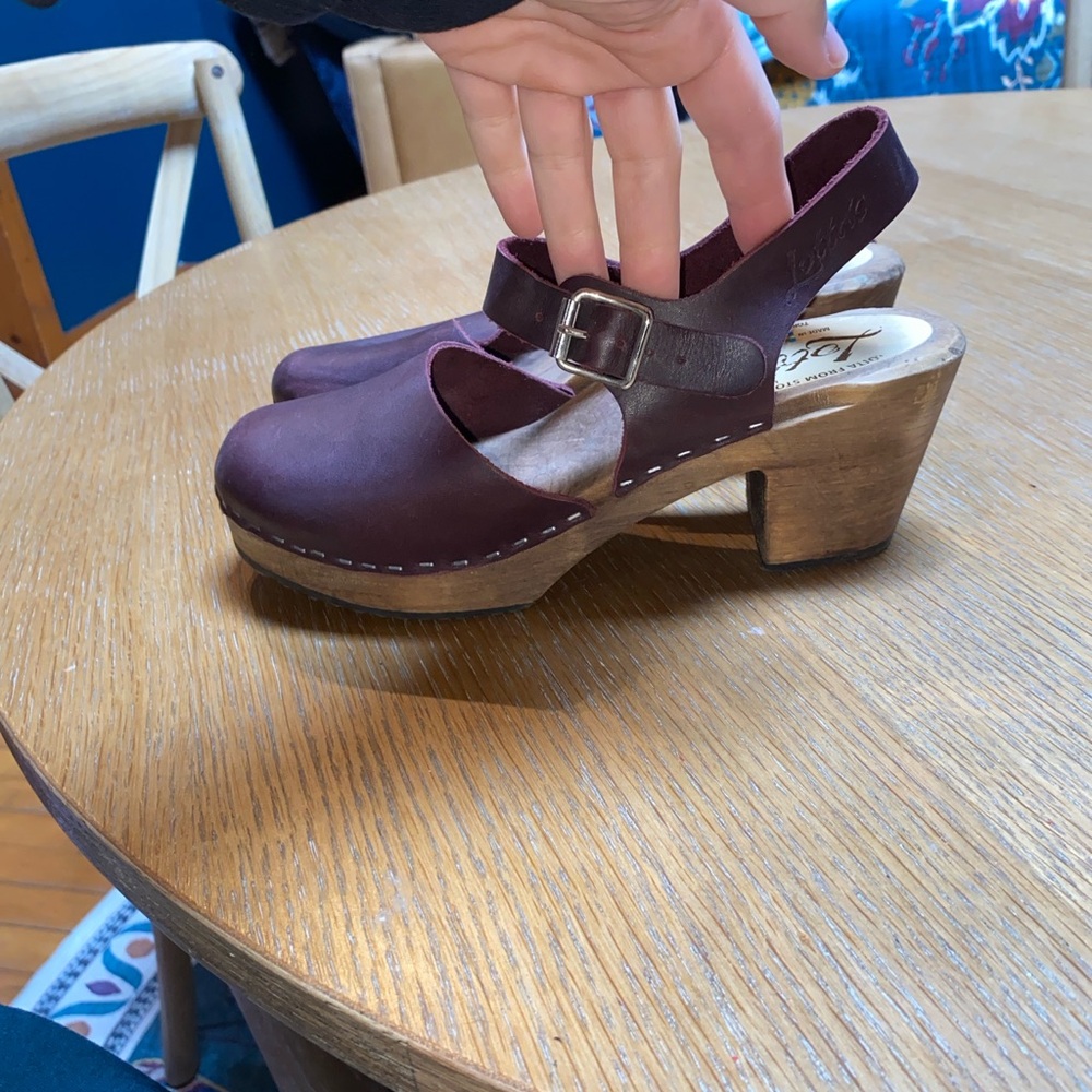 Lotta From Stockholm 
High wood Aubergine Burgundy Leather Clogs